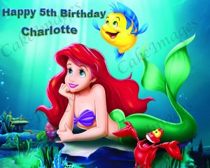 ariel little mermaid edible image fondant cake underwater sea