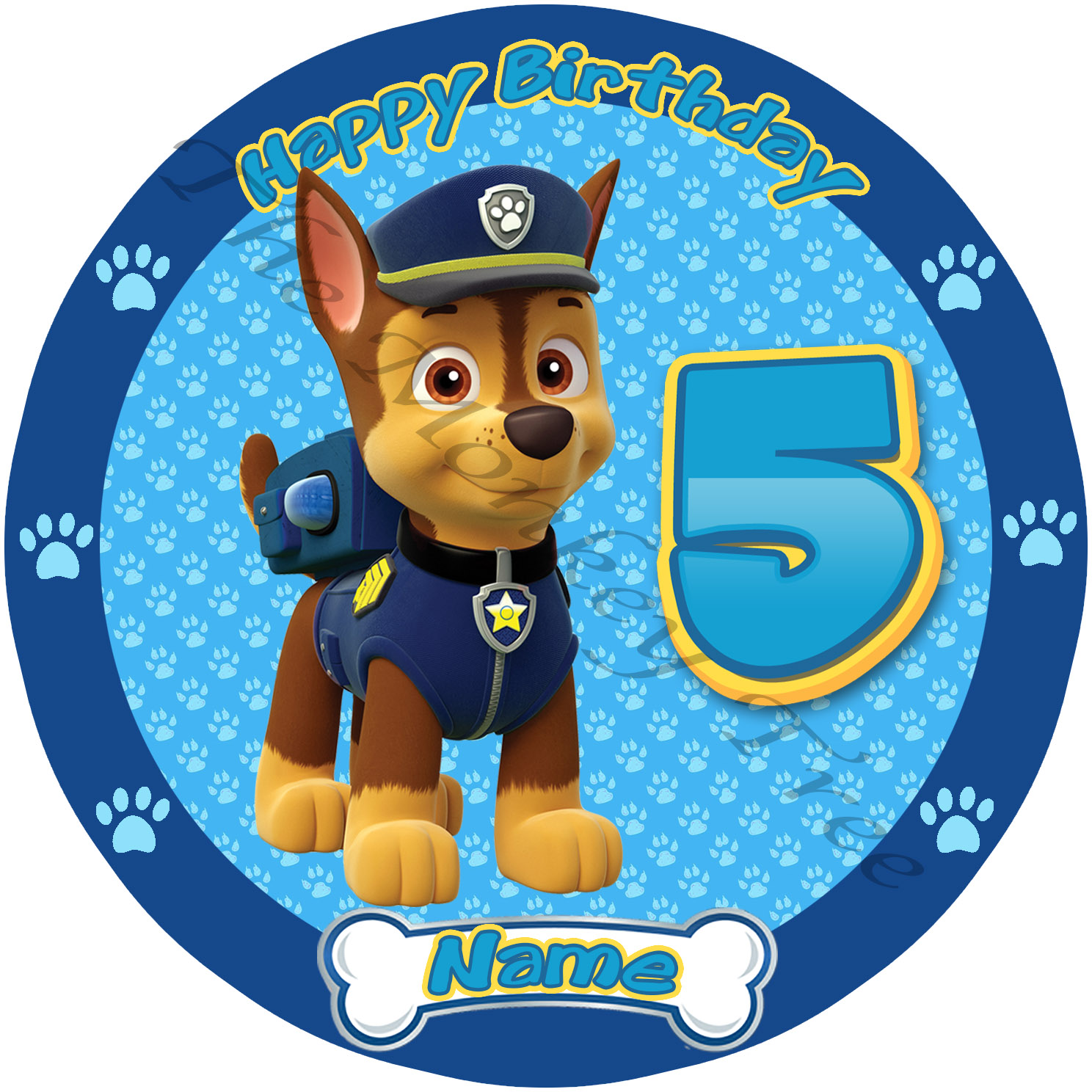 Paw Patrol Chase Edible Cake Image can be personalised! The Monkey Tree